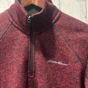 Eddie Bauer Red & Black Marled Quarter-Zip Knit - Men's Medium, Great Condition